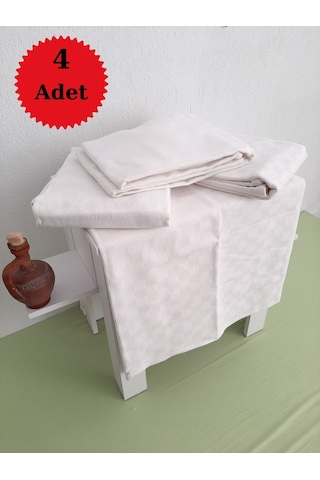 Otel Pikesi Çift Kişilik Dama Desen Beyaz 200x230 Cm 4'lü Beyaz