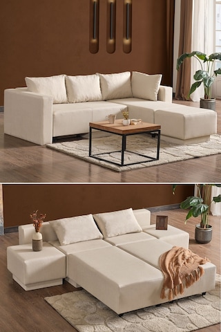 Kagu Corner Poly-l Köşe Takimi-Kanepe-Yatak-Dinlenme Krem