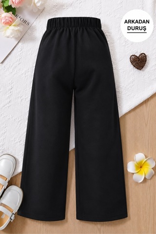 Fesshera Kids Kız Çocuk Çiçek Aksesuarlı Pantolon Siyah