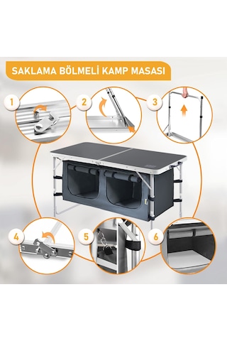 Haegs Saklama Dolaplı Katlanabilir Outdoor Kamp Piknik Masası - Seyahat-Dış Mekan Mutfağı 120 x 60 CM - Hareli Ceviz