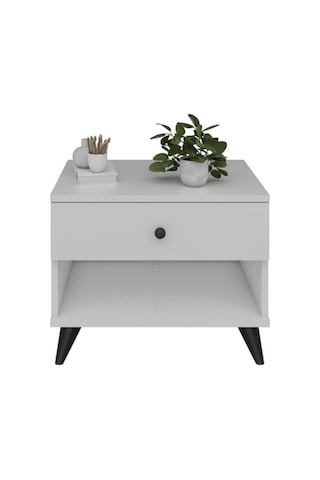 Simple Komodin Tek Çekmeceli 60x44x48 Beyaz Beyaz