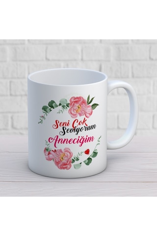 Seni Çok Seviyorum Anneciğim Baskılı 1 Adet Annelerin Gönlünü Fetheden Anneler Günü Hediyelik Kupa Beyaz