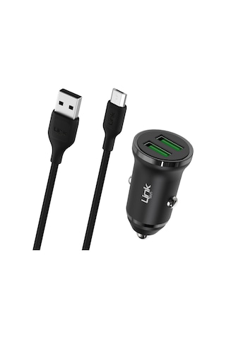 Linktech C481e 12w 2x Usb + Micro Usb Kablo Araç İçi Şarj Aleti Set Siyah