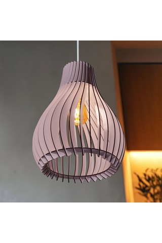 Vialux Modern Ahşap Bohem Rustik Avize Tekli Sarkıt Lamba Pastel Açık Pembe