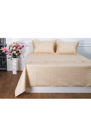 Finezza Gülfem Pamuk Baskılı  Bej-Bej Yatak Örtüsü Seti Çift Kş. 6 Parça-1465 Bej