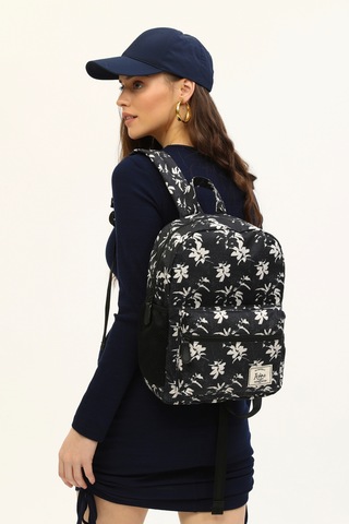 Icone Siyah Çiçek Baskılı Sırt Çantası Siyah