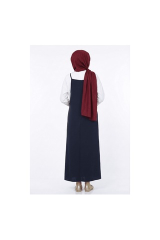 Unika Boutique Tesettür Askılı Jile Elbise Dokuma Lacivert
