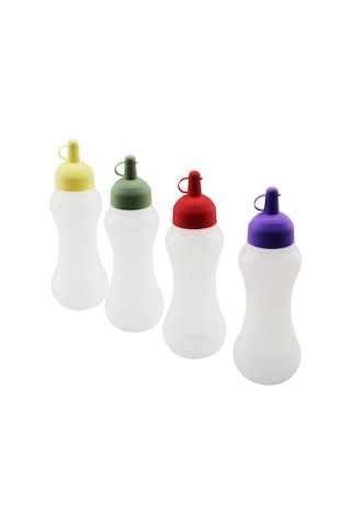 Rotto Rt-111 Yağdanlık Ve Sosluk 700 Ml - Şeffaf Ölçekli Plastik Şişe, Renkli Kapak- 24'li Paket