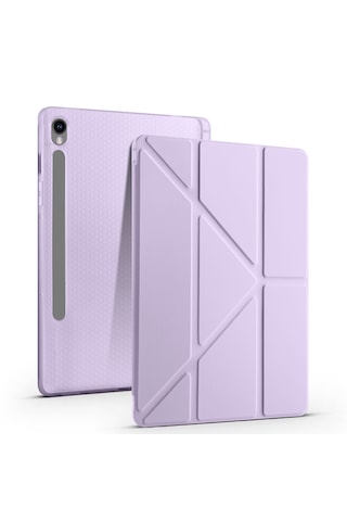 Samsung Galaxy Tab S10 Fe İle Uyumlu Kılıf Tri Folding Kalem Bölmeli Katlanabilir Standlı Pu Deri Yumuşak Kapak Kapaklı Kapaklı Kılıf