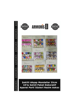 Şekilli Ahşap Mandallar 35cm 10'lu Set10 Paket Dekoratif Aparat Parti Süsleri Resim Askısı