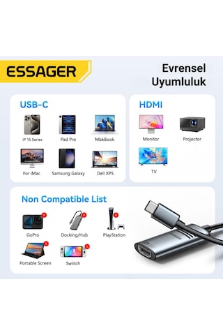 Essager 8k 60hz Type C To Hdmi Çevirici Type C - Hdmı Dönüştürücü Type C Görüntü Aktarım Dönüştürücü