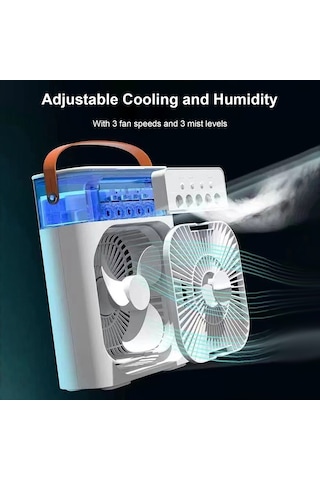 Leezsing Masaüstü Soğuk Hava Fanı Nemlendirici Mini Hava Soğutucu Sis Püskürtücü 3 Ayarlanabilir Rüzgar Hızı Renkli Gece Lambası İle 3 Ayarlanabilir Diğer