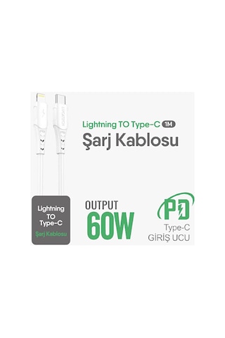 Lucatech Lk-230 Nitro Serisi 60w / 6a Pd Hızlı Şarj Ve Data Kablosu Type-c To Lightning 1 Metre Beyaz