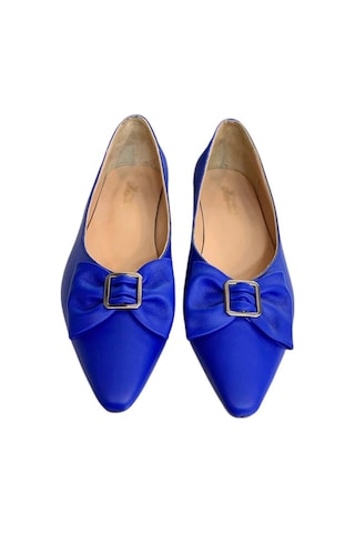Tufan Shoes Mavi Hakiki Deri Fiyonk Tokalı Babet Ayakkabı Mavi