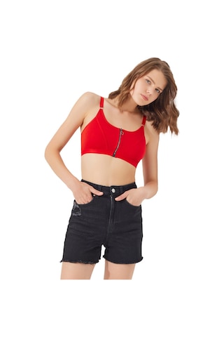 Cottonhill Kırmızı Pamuklu Ayarlanabilir Askılı Fermuarlı Bralet Büstiyer Kırmızı