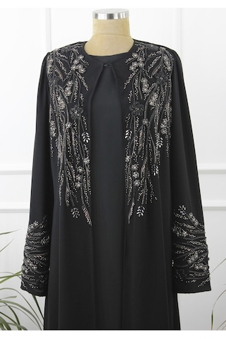 Modabanuda Katre Abaya Taşlı Siyah Ferace Siyah