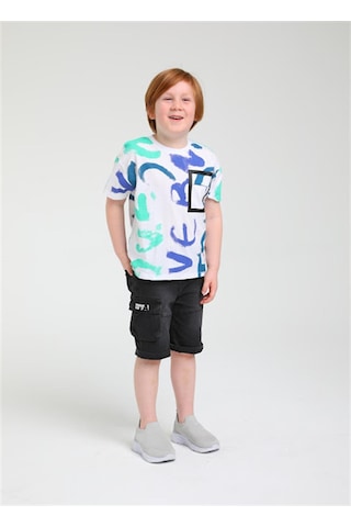 Escabel Erkek Çocuk Pamuklu Renkli Batik Yazılı Tshirt-12834-beyaz Beyaz