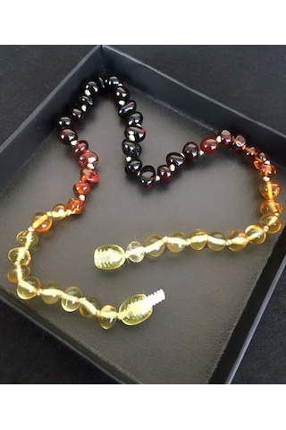 İpek Kehribar Sertifikalı Baltık DaMLa Kehribar Bebek Diş Kolyesi 0-3 Yaş Gökkuşağı Rek