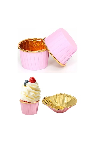 Metalik Pembe Gold Renk Muffin Cupcake Kek Kalıbı 25'li Çok Renkli