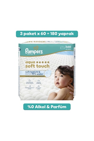 Prima Pampers Islak Havlu Mendil Aqua Soft Touch 3'lü Paket 180 Yaprak 3'lü Set