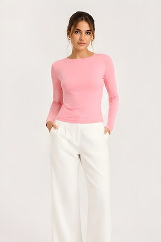 Lili Woman Kadın Thumbhole Fit Uzun Kollu Crop Bluz E.7006 Pembe