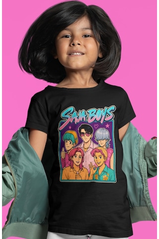 Sevbano Saja Boys Kpop Demon Hunters Müzik Grubu Baskılı Unisex Çocuk Tiş Siyah