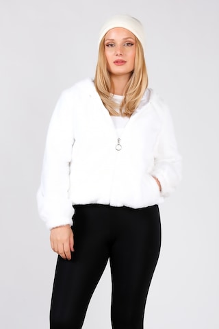 Giyim Dünyası Kadın Kapüşonlu Peluş Mont Beyaz 001