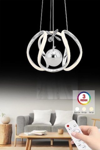 İstanbul Avize Bigiee Ledli Kumandalı Üç Renk Gümüş Lüx Modern Led Avize