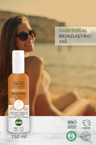 INCIA %100 Doğal Bronzlaştırıcı Yağ Organik Avokado Yağı Yoğun Bronzlaştırıcı Kakao Havuç Susam 150 ML