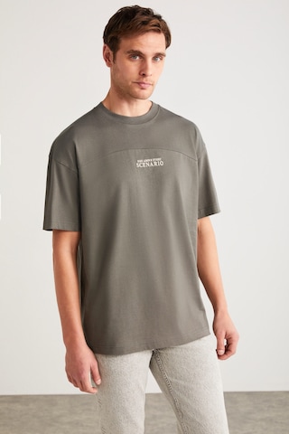 Grımelange Lorenzo Erkek Özel Dokulu Kumaşlı %100 Pamuk Düğme Detaylı Normal Gri T-shirt