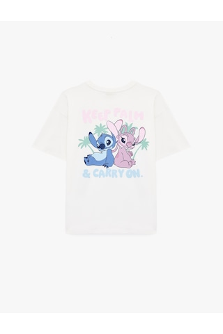 Koton Stitch Lisanslı Kısa Kollu Pamuklu Arkası Baskılı Oversize Tişört Ekru 6sal10110ık Ekru