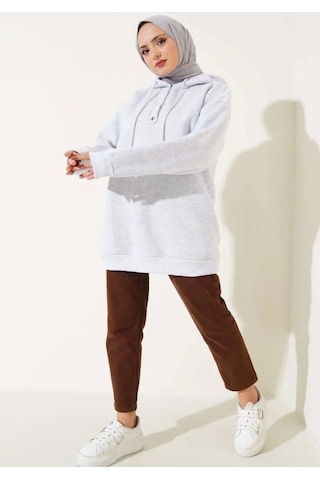 Lovie Moda Kadın Yarım Pat Düğmeli Sweatshirt Gri