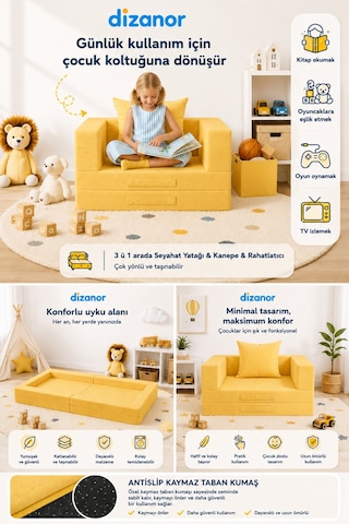 Cozygo Katlanabilir Çocuk Koltuğu Ve Yatağı 3 Ü 1 Arada Antislip Tabanlı Taşınabilir Oyun Alanı Sarı