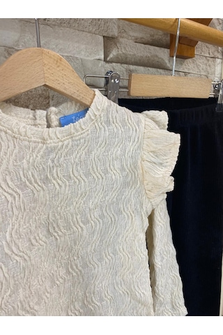 Lacıel Parıs Kadife Pantolon Bürümcüklü Bluz Kız Çocuk Eşofman Takım KREM