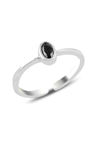 Gümüş Rodyumlu Siyah Taşlı Ayarlamalı Yüzük