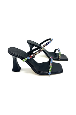 Nostra Shoes Siyah Stone Kadın Taşlı Topuklu Ayakkabı-terlik Siyah