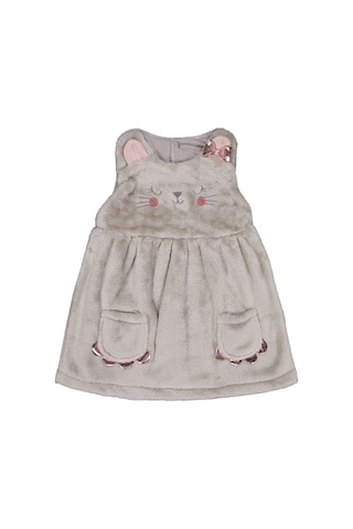 Civil Baby Cep Detaylı Kedi Nakışlı 6-18 Ay Elbise - Gri Açık Gri