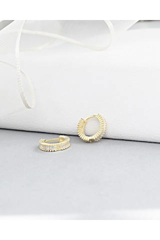 Brezza Lusso Jewelry 18k Serie Oro Baget Taşlı Minimal Halka Kadın Gümüş Küpe 13 Mm