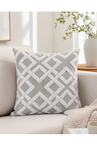 Maze 43x43 Cm Dekoratif Kırlent Kılıfı Geometrik Dokulu Modern Koltuk Yastık Kılıfı Gri