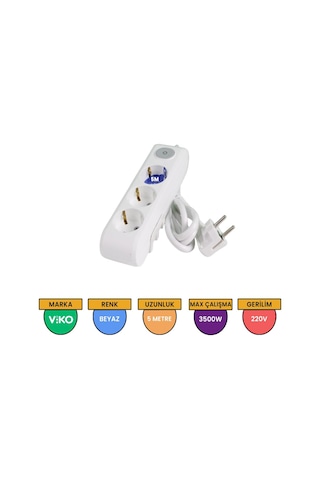 Viko Multi-let 3'lü Grup Priz Anahtarlı Topraklı Çocuk Korumalı 5 Metre Beyaz - 90117305