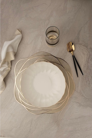 Kütahya Porselen Bone Luz Altın File Çorba Kasesi 15cm 6 Lı Çok Renkli
