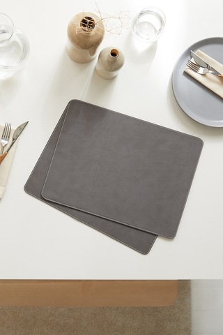 2 Adet Gri Deri Sofra Sunum Tabak Altlığı Supla Amerikan Servisi 40 x 30 CM Gri
