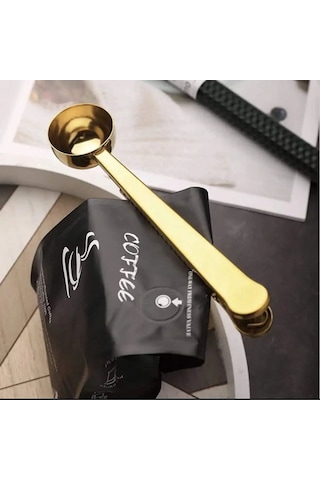 Qerhome Paslanmaz Çelik Klipsli Kahve Ölçü Kaşığı Gold