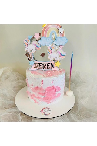 Unicorn Gökkuşağı Temalı Kız Çocuk Doğum Günü Pasta Süsü