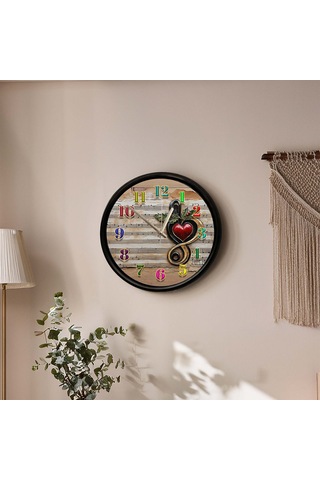 Müzik Ve Kalp Temalı Dekoratif Duvar Saati 28 Cm Sessiz Mekanizma Çok Renkli