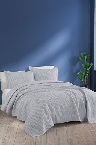 Elart Stripe Yatak Örtüsü Çift Kişilik Gri