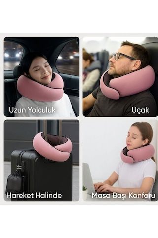 WhiteBlanco Eudora Ortopedik Spiral Seyahat Ve Boyun Yastığı Somon Pembe %100 Visko - Taşıma Çantalı Pembe