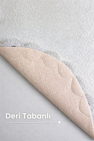 Gülruba Oval Beyaz Çeyizlik Dantelli 2'li Banyo Paspası Seti Kaymaz Tabanlı Klozet Takımı Beyaz