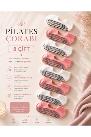 Çorap Vitrini Her Adımda Rahatlık: Kaymaz Tabanlı Pembe Ve Beyaz Pilates Çorabı Seti 8 Çift Beyaz - Pembe Çorap Vitrini Her Adımda Rahatlık: Kaymaz Tabanlı Pembe Ve Beyaz Pilates Çorabı Seti 8 Çift Beyaz - Pembe