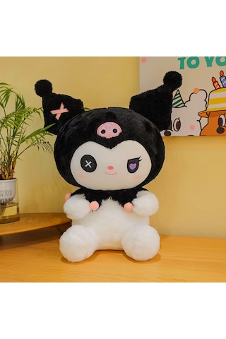 Karikatür Peluş Kuromi Sanrio Gotik Peluş Oyuncak - Siyah Beyaz - Siyah